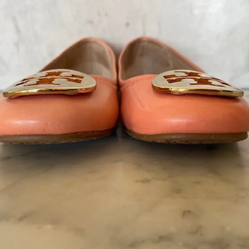 TORY BURCH Minnie Travel Ballet w/ Logo Soft Nappa Leather Sunshine 6